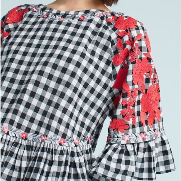 ANTHROPOLOGIE PANKAJ & NIDHI Gingham Swing Tunic Black White Women’s Size XS - Picture 3 of 11